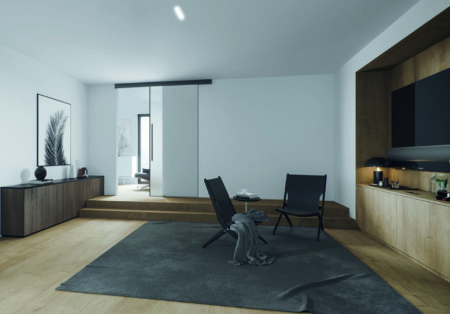 Geschosshohe Schiebetür (Griffwerk Final kaschmirgrau)